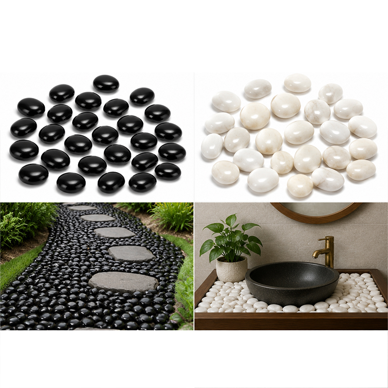 Aquarium Planting Ideas - หินแม่น้ำขัดเงาสีขาวและดำ 200g-400g, หินกรวดเรียบสำหรับตู้ปลา ตู้เลี้ยงปลา ตกแต่งสวน ตกแต่งบ้าน