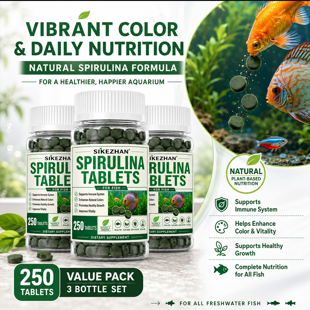 Aquarium Plant Vitamins - 3 ขวดเม็ดสาหร่ายสไปรูลิน่าอาหารปลาในตู้ปลา สารอาหารจากพืชธรรมชาติ อาหารเสริมเพิ่มสีสันสำหรับปลาเขตร้อนน้ำจืด